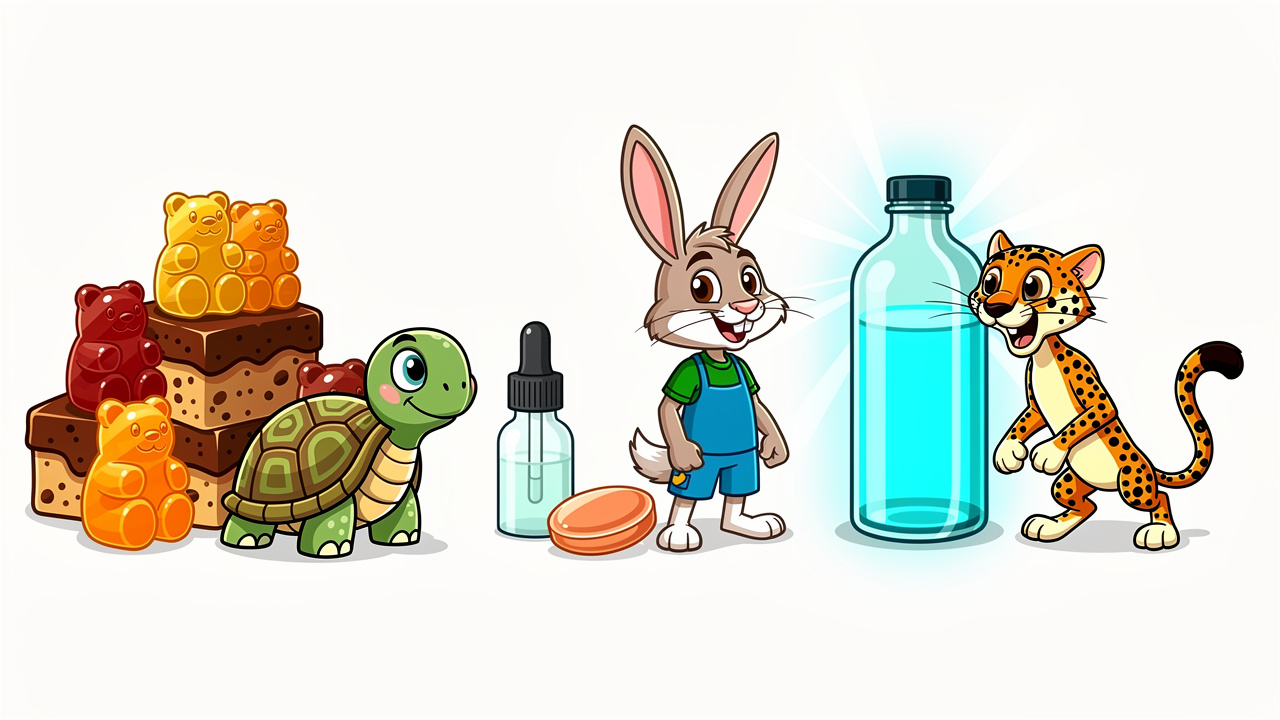 Cartoon comparison of different edible types and their speed