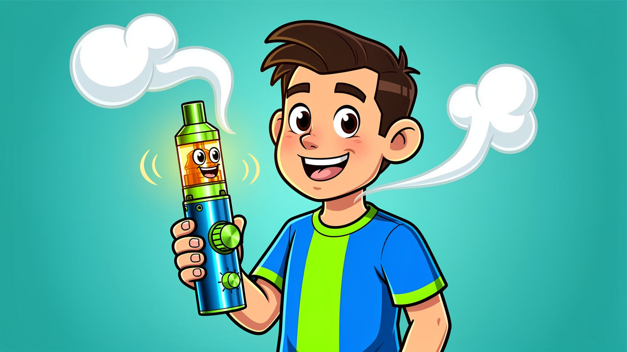 Cartoon character using preheat function on vape battery