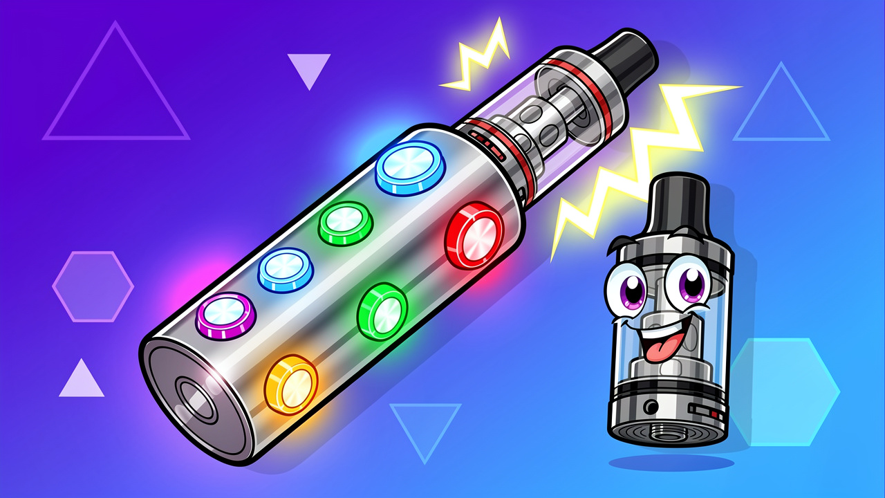 Cartoon vape battery with adjustable voltage connecting to cartridge