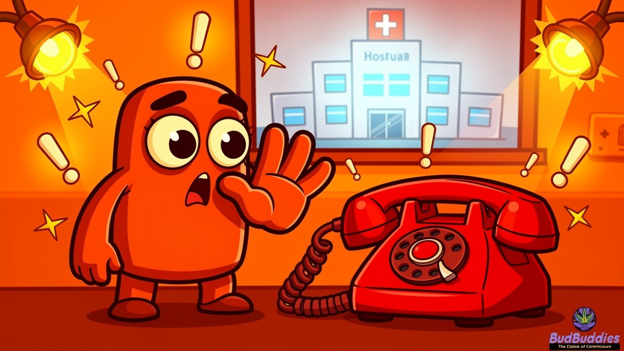 Cartoon character deciding when to call for medical help