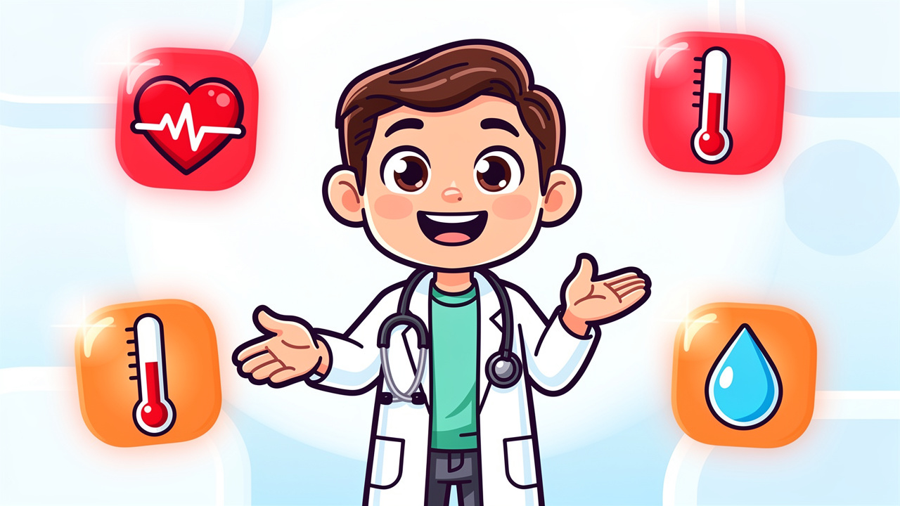 Friendly cartoon doctor advising when to seek medical help